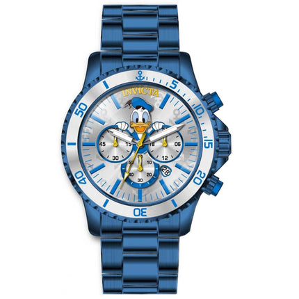 Invicta Men's Chrono Watch - Disney Donald Duck Silver Tone Dial Blue Bracelet | 39514 ,