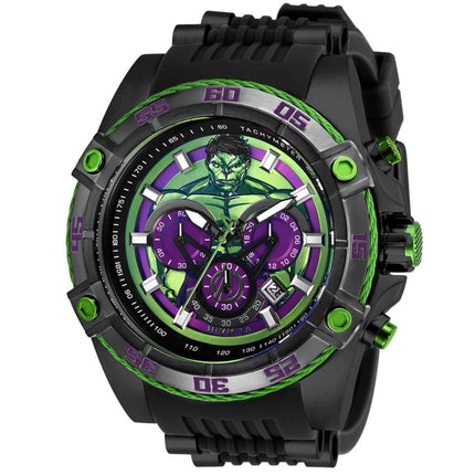 Invicta Men's Chrono Watch - Marvel Hulk Purple and Green Dial Black Strap | 26808 ,