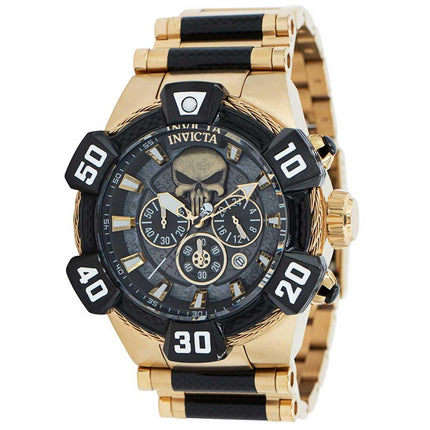 Invicta Men's Chrono Watch - Marvel Punisher Quartz Black and Gold Tone Dial | 37686 ,