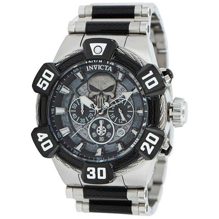 Invicta Men's Chrono Watch - Marvel Punisher Quartz Black and Silver Dial | 37685 ,