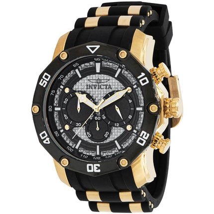Invicta Men's Chrono Watch - Pro Diver Black and Silver Dial Yellow Gold Case | 37717 ,
