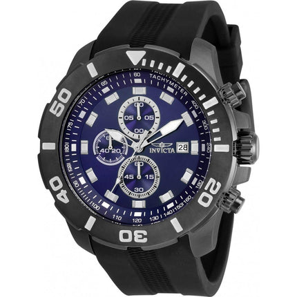 Invicta Men's Chrono Watch - Pro Diver Blue Dial Gunmetal Case Rubber Strap | 30738 ,