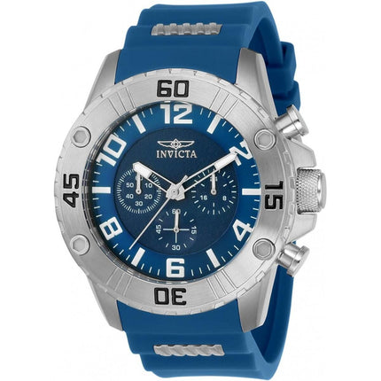 Invicta Men's Chrono Watch - Pro Diver Blue Dial Silver Tone Case Rubber Strap | 22697 ,