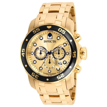 Invicta Men's Chrono Watch - Pro Diver Gold Tone Dial Black Rotating Bezel | ILE0072A ,