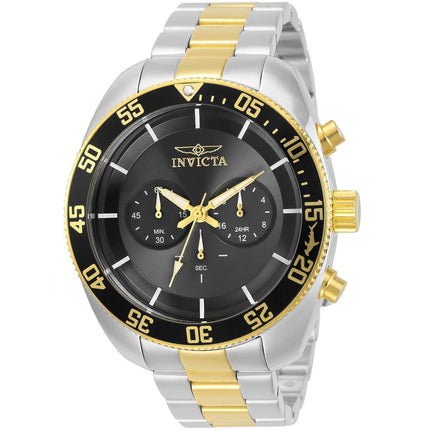 Invicta Men's Chrono Watch - Pro Diver Quartz Black Dial Two Tone Bracelet | 30058 ,