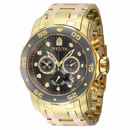 Invicta Men's Chrono Watch - Pro Diver Scuba Charcoal Dial Yellow Gold Steel | 40193 ,