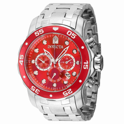 Invicta Men's Chrono Watch - Pro Diver Scuba Red Dial Silver Tone Bracelet | 40192 ,