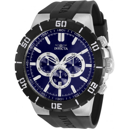 Invicta Men's Chrono Watch - Pro Diver Silver Tone Case Blue Dial Black Strap | 30727 ,
