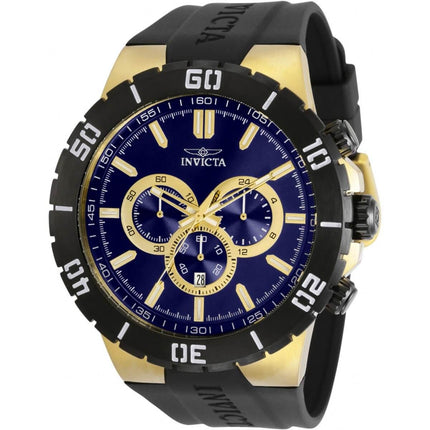 Invicta Men's Chrono Watch - Pro Diver Yellow Gold Case Blue Dial Black Strap | 30728 ,