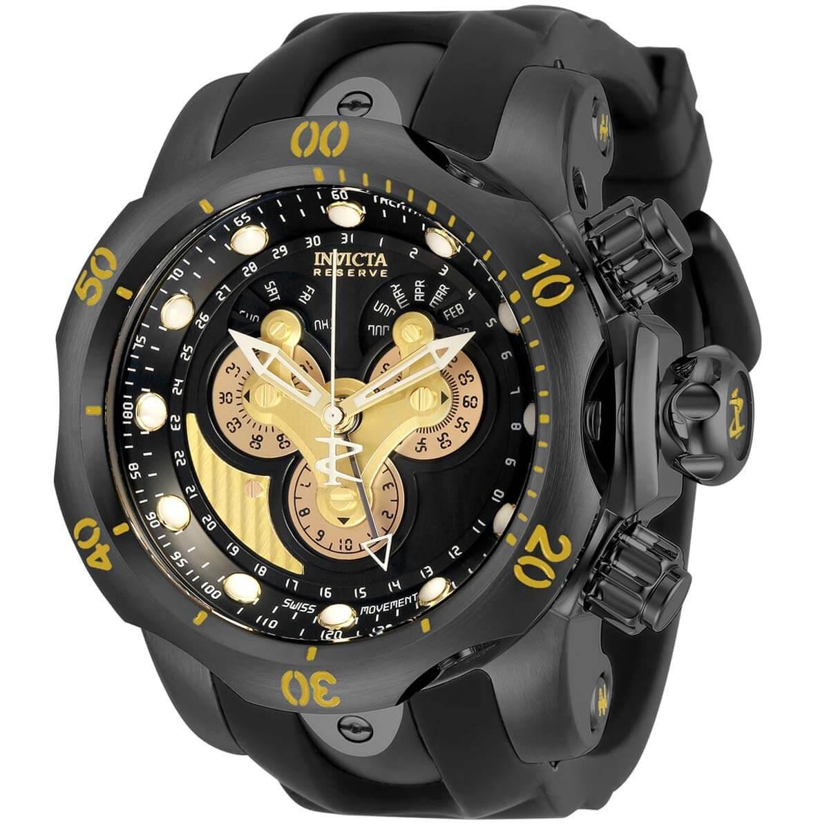 Invicta Men's Chrono Watch - Reserve Venom Black and Gold Tone