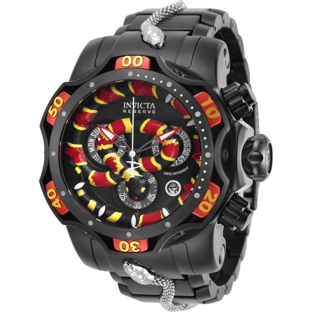 Invicta Men's Chrono Watch - Reserve Venom Snake Black, Red and