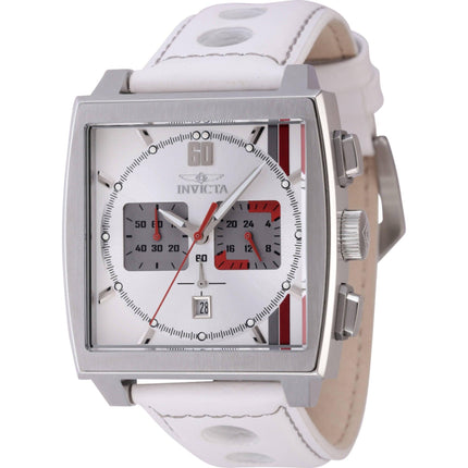 Invicta Men's Chrono Watch - S1 Rally Silver Tone Dial White Leather Strap | 46837 ,