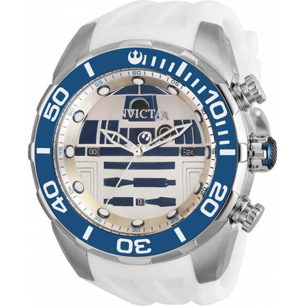 Invicta Men's Chrono Watch - Star Wars Silver Tone and Blue Dial White Strap | 35084 ,