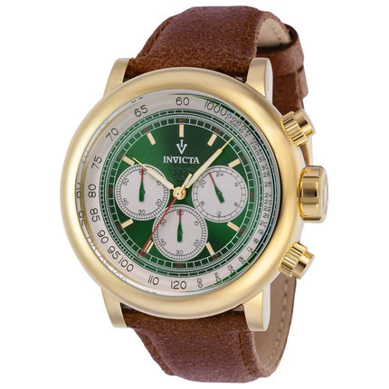 Invicta Men's Chrono Watch - Vintage Green and Ivory Dial Brown Leather Strap | 37783 ,