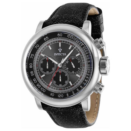 Invicta Men's Chrono Watch - Vintage Gunmetal and Black Dial Leather Strap | 39032 ,