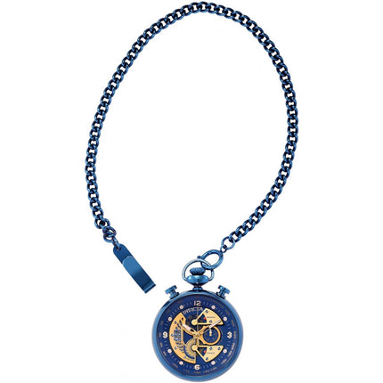 Invicta Men's Chronograph Pocket Watch - Vintage Blue and Gold Dial SS Case | 34457 ,