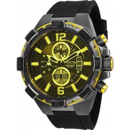 Invicta Men's Chronograph Watch - Aviator Black and Yellow Bezel Rubber Strap | 33061 ,