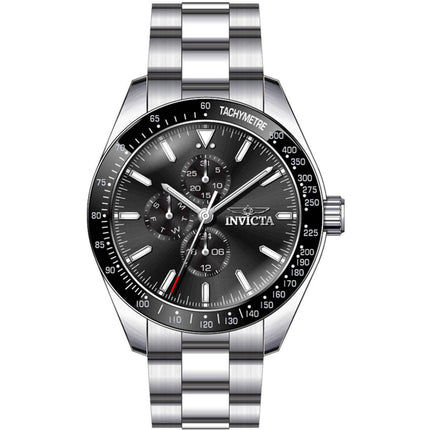 Invicta Men's Chronograph Watch - Aviator Black Bezel Silver Tone Bracelet | 38966 ,