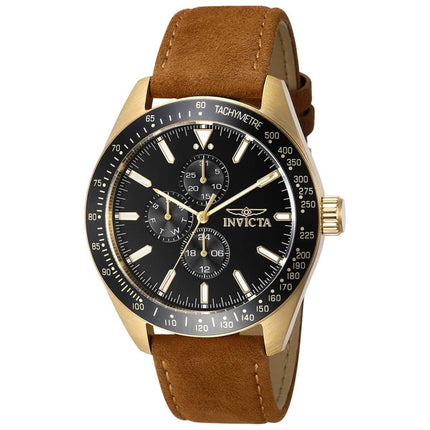 Invicta Men's Chronograph Watch - Aviator Black Dial Brown Leather Strap | 38984 ,