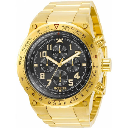 Invicta Men's Chronograph Watch - Aviator Black Dial Yellow Gold Bracelet | 31560 ,