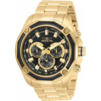 Invicta Men's Chronograph Watch - Aviator Black Dial Yellow Gold Bracelet | 34158 ,