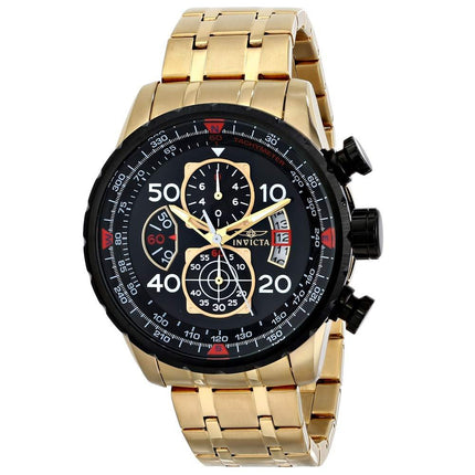 Invicta Men's Chronograph Watch - Aviator Black Dial Yellow Steel Bracelet | 17206 ,