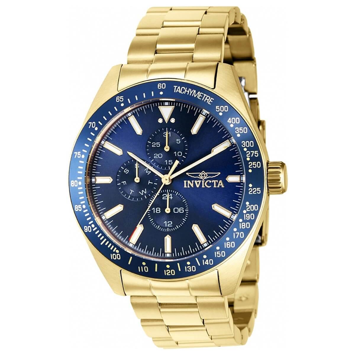 Invicta Blue and Gold Chronograph Bracelet Watch Invicta Aviator Bolt Flight Series 50mm Blue/Gold Dial  main image 4