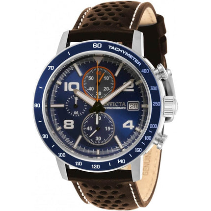 Invicta Men's Chronograph Watch - Aviator Blue Dial Brown Leather Strap | 30933 ,