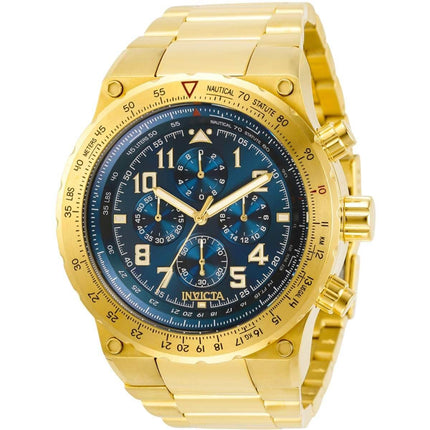 Invicta Men's Chronograph Watch - Aviator Blue Dial Yellow Gold Bracelet | 31587 ,