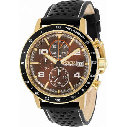 Invicta Men's Chronograph Watch - Aviator Brown Dial Black Leather Strap | 30935 ,