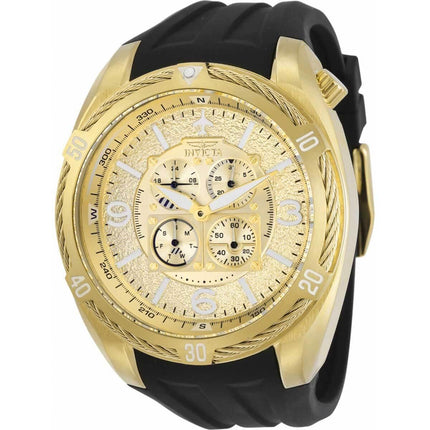 Invicta Men's Chronograph Watch - Aviator Quartz Gold Tone Dial Black Strap | 30486 ,