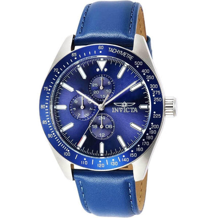 Invicta Men's Chronograph Watch - Aviator Silver Tone Case Blue Leather Strap | 38975 ,