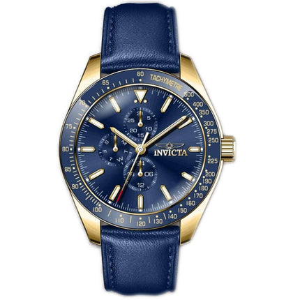 Invicta Men's Chronograph Watch - Aviator Yellow Gold Case Blue Leather Strap | 38977 ,
