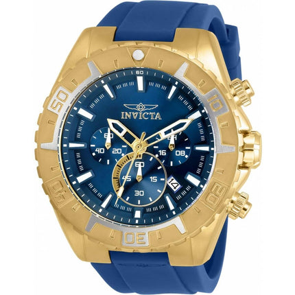 Invicta Men's Chronograph Watch - Aviator Yellow Gold Plated Case Blue Strap | 30753 ,