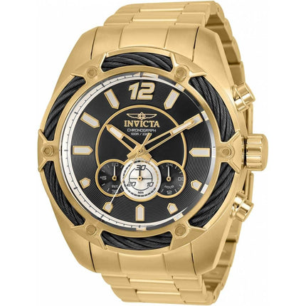 Invicta Men's Chronograph Watch - Bolt Black Dial Yellow Gold Bracelet | 31475 ,