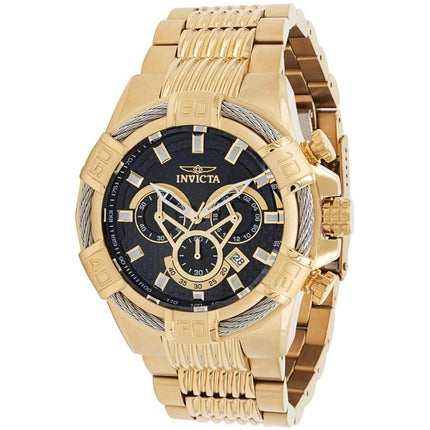 Invicta Men's Chronograph Watch - Bolt Black Dial Yellow Gold Bracelet | 38953 ,
