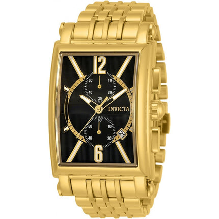 Invicta Men's Chronograph Watch - Cuadro Black Dial Yellow Gold Steel Bracelet | 30465 ,