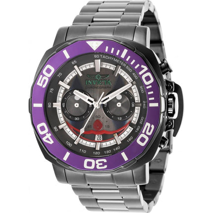 Invicta Men's Chronograph Watch - DC Comics Joker Quartz Black Steel Bracelet | 35073 ,