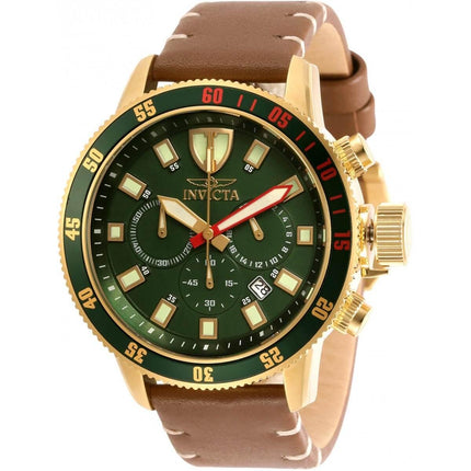 Invicta Men's Chronograph Watch - I-Force Green Dial Brown Leather Strap | 31398 ,