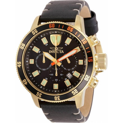 Invicta Men's Chronograph Watch - I-Force Yellow Gold Case Black Leather Strap | 31397 ,