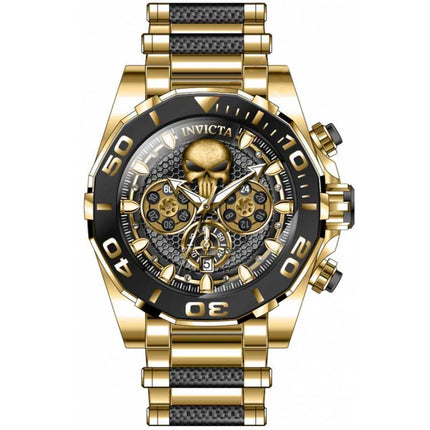 Invicta Men's Chronograph Watch - Marvel Punisher Black and Gold Dial Bracelet | 37830 ,