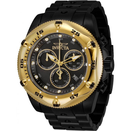 Invicta Men's Chronograph Watch - Pro Diver Gold Tone Bezel Black Bracelet | 31612 ,