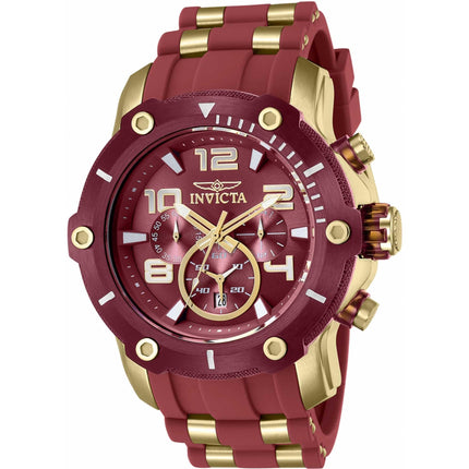 Invicta Men's Chronograph Watch - Pro Diver Red Dial Steel and Rubber Strap | 40810 ,