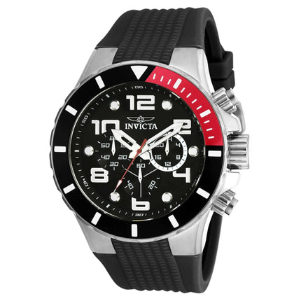 Invicta Men's Chronograph Watch - Pro Diver Silver Tone Case Black Dial Strap | 18737 ,