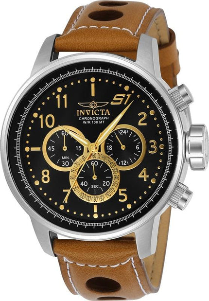 Invicta Men's Chronograph Watch - S1 Rally Black Dial Light Brown Leather Strap ,