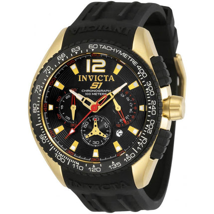 Invicta Men's Chronograph Watch - S1 Rally Black Dial Yellow Gold Case Strap | 33629 ,