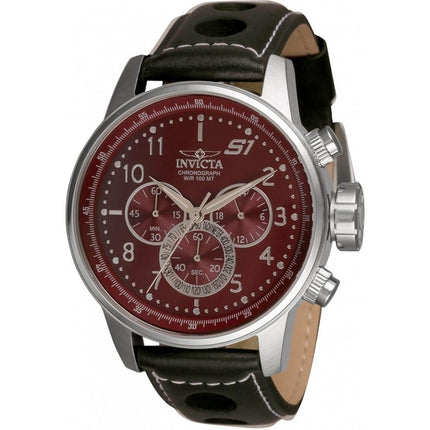 Invicta Men's Chronograph Watch - S1 Rally Burgundy Dial Black Leather Strap | 30915 ,