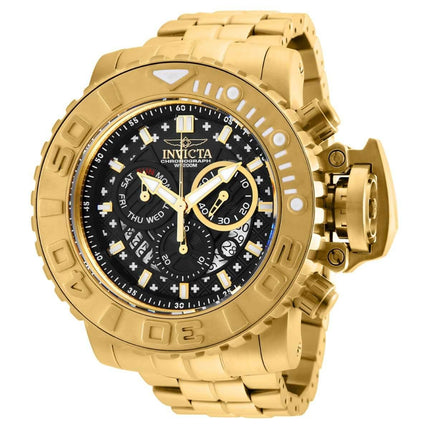 Invicta Men's Chronograph Watch - Sea Hunter Black Dial Yellow Gold Bracelet | 26107 ,
