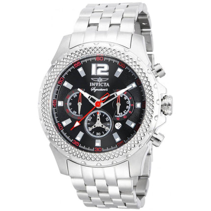 Invicta Men's Chronograph Watch - Signature Black Dial Silver Tone Bracelet | 7456 ,