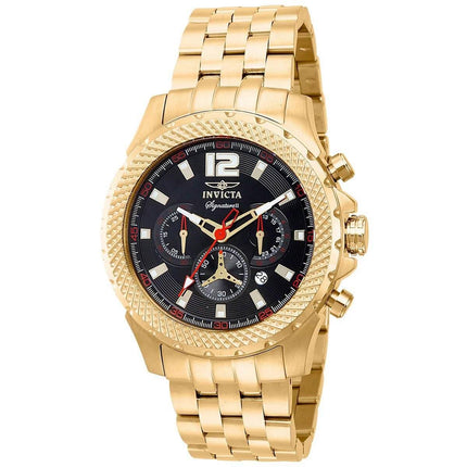 Invicta Men's Chronograph Watch - Signature Black Dial Yellow Gold Bracelet | 7474 ,